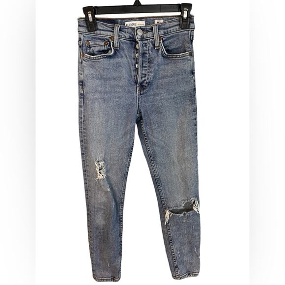 Re/Done Originals High Rise Slim Distressed Jeans Size 24